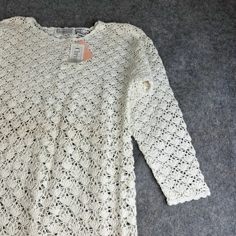 Vintage Christie & Jill Sweater Womens Small Crochet Open Knit Boho Coastal